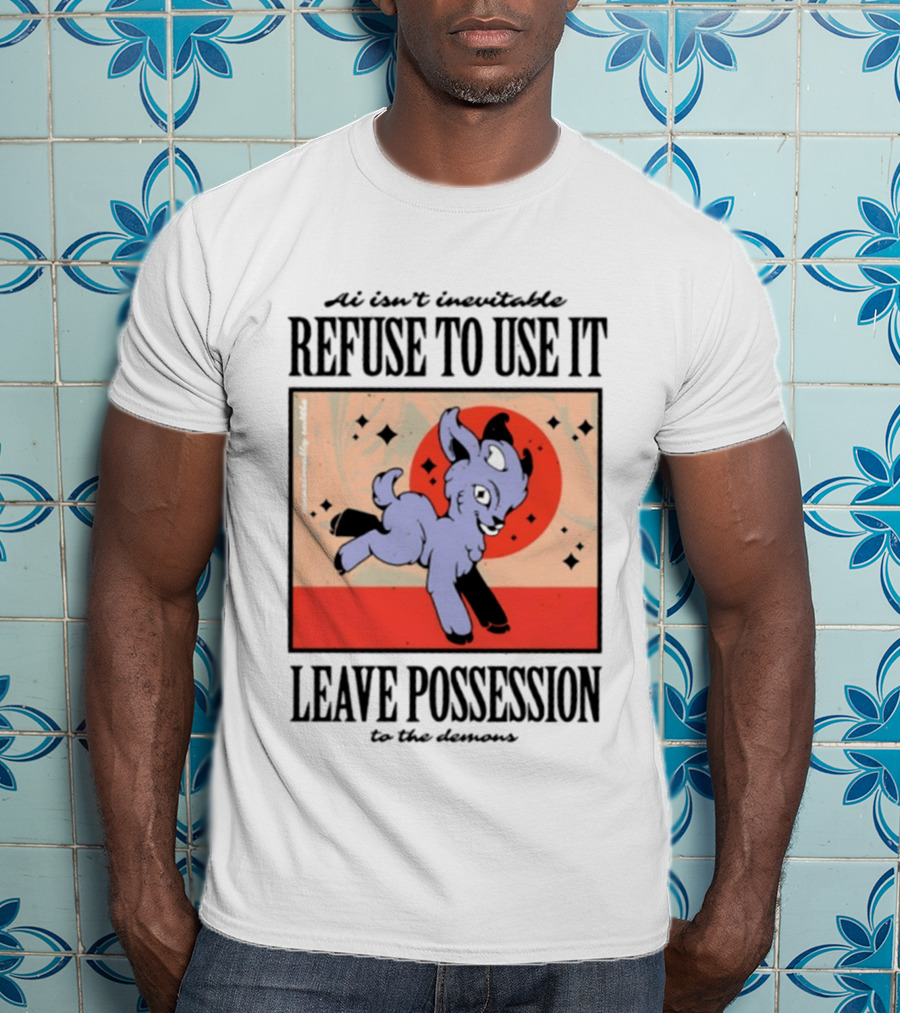 AI Isn't Inevitable Refuse To Use It Leave Possession To The Demons Vintage Style Creepy Cute Cartoon Goat T-Shirt