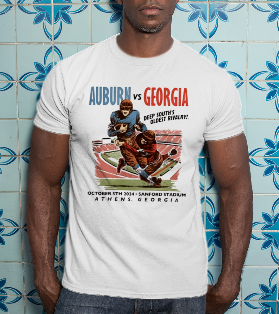 Auburn Vs Georgia Deep South's Oldest Rivalry October 5th 2024 Sanford Stadium Athens Georgia T-Shirt