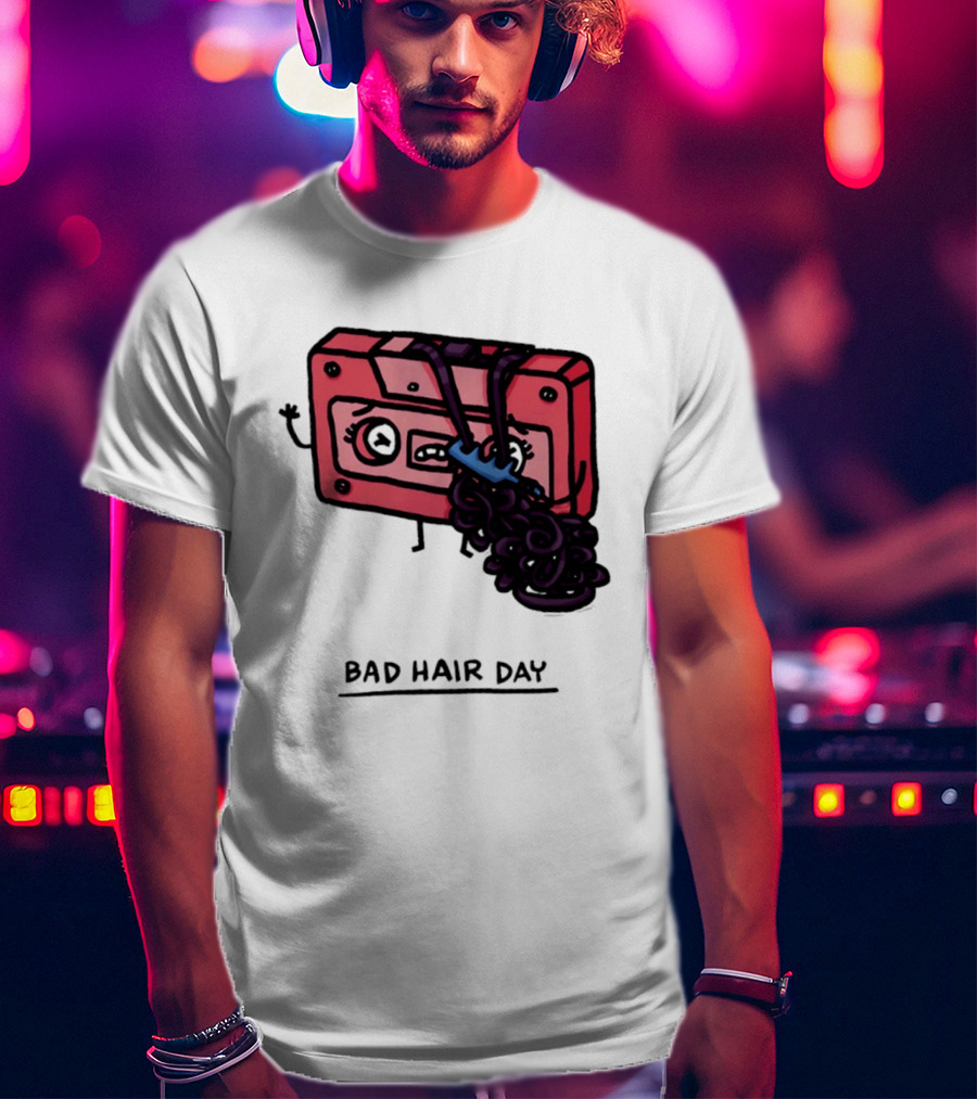 Bad Hair Day Cassette Tape Music Humor Retro 90s T-Shirt