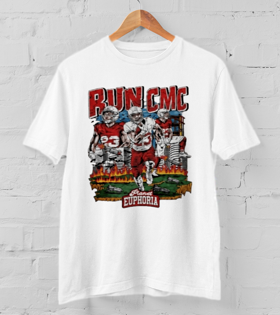 RUN CMC Christian McCaffrey San Francisco 49ers Planet Euphoria T-Shirt