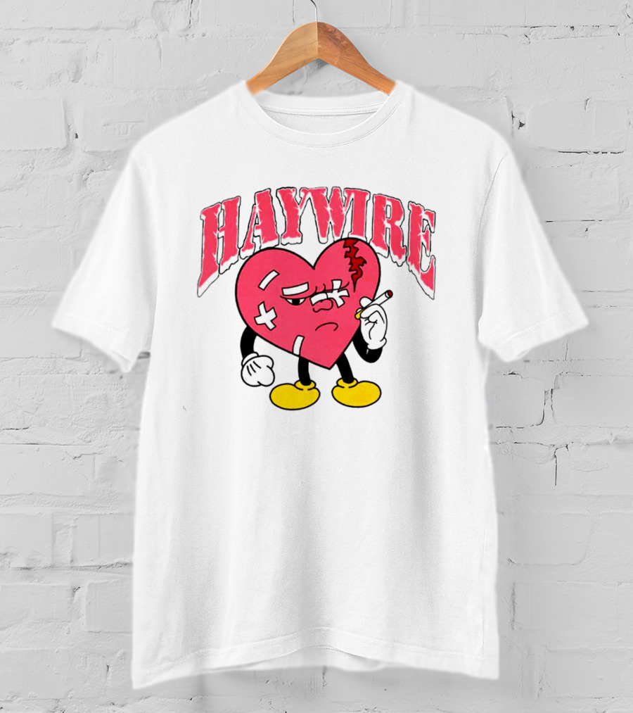Haywire Heart Cartoon With Cigarette And Patches T-Shirt