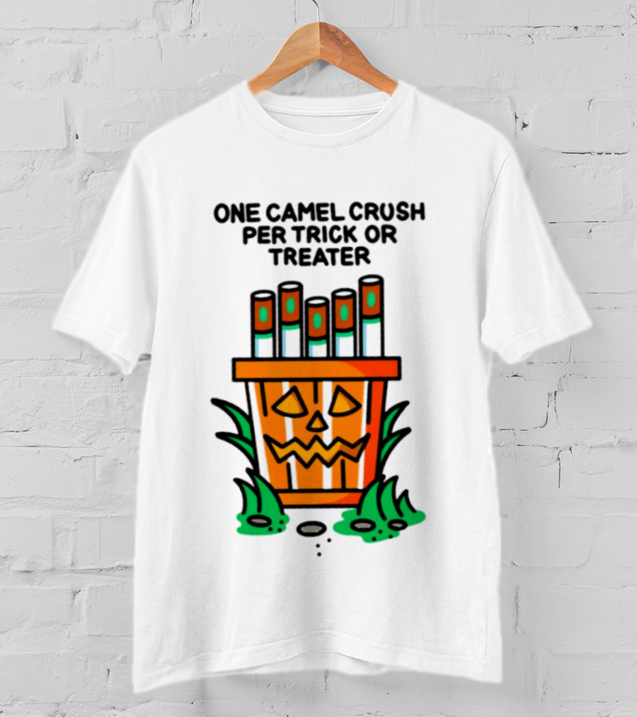 One Camel Crush Per Trick Or Treater Pumpkin Cigarette Pack Halloween T-Shirt