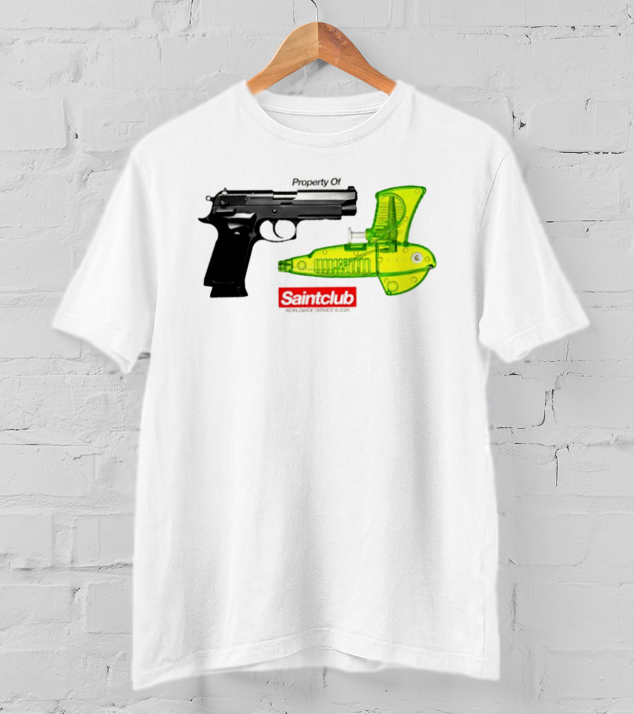 Pistol Property Saintclub Worldwide Service 2026 Black And Green Water Guns T-Shirt