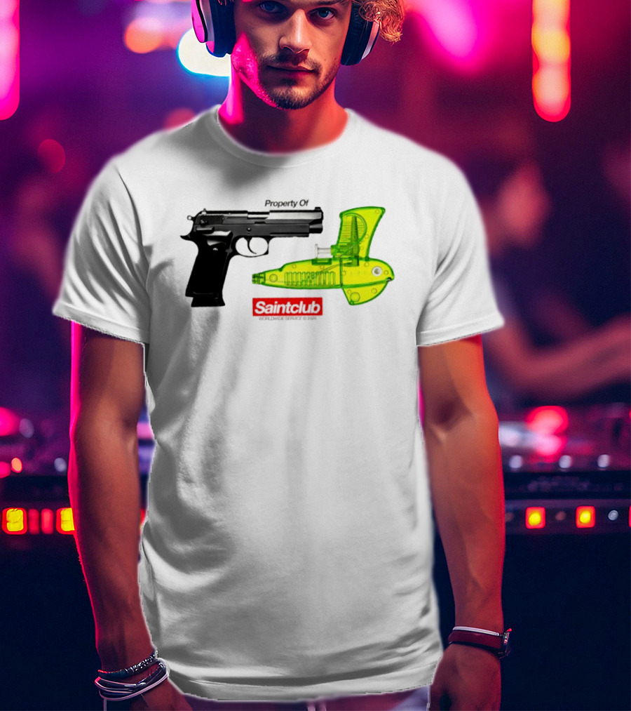 Pistol Property Saintclub Worldwide Service 2026 Black And Green Water Guns T-Shirt
