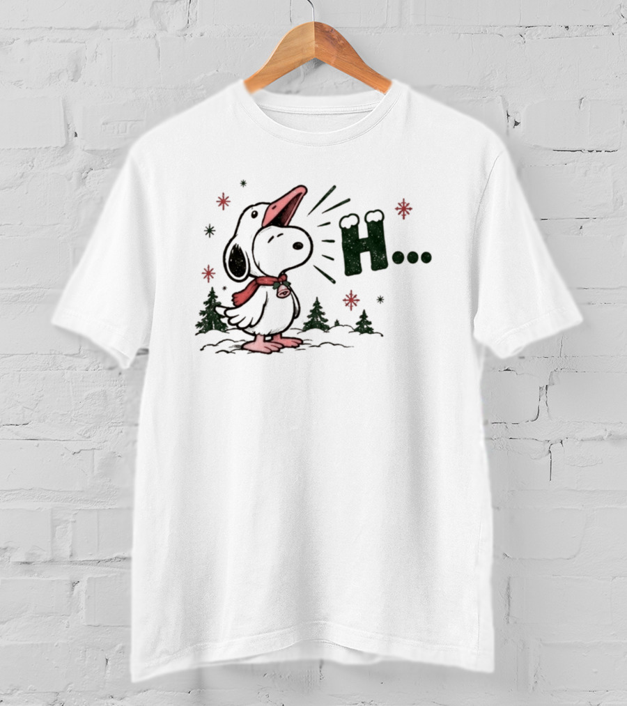 Silent Night Snoopy Goose Honk Red Scarf Snowflakes T-Shirt