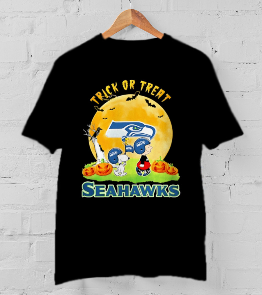 Seattle Seahawks Peanuts Trick Or Treat Halloween Abbey Road 2026 T-Shirt
