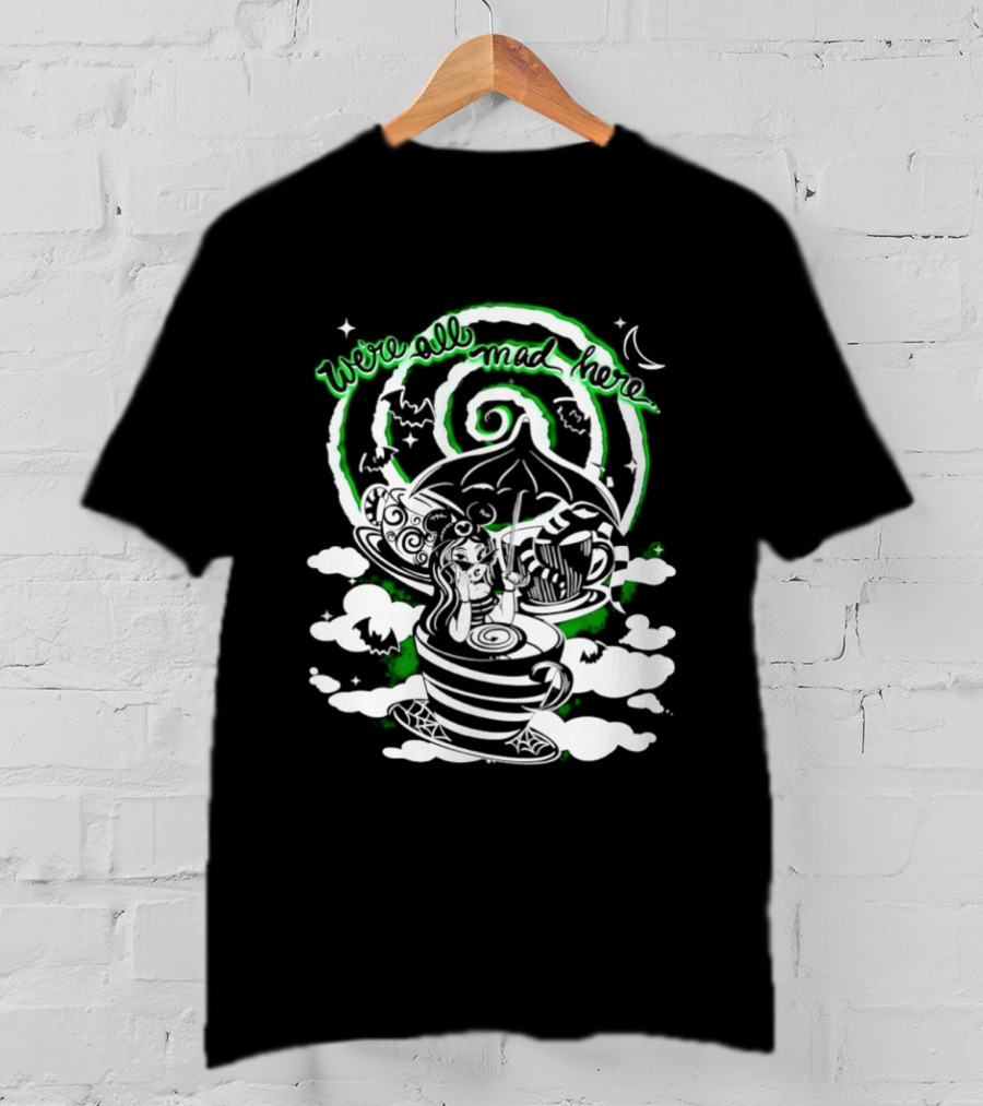 We Are All Mad Here Gothic Wonderland Tea Party Alice Moon Spiral T-Shirt
