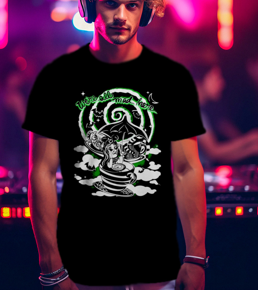 We Are All Mad Here Gothic Wonderland Tea Party Alice Moon Spiral T-Shirt