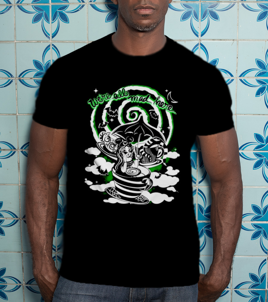 We Are All Mad Here Gothic Wonderland Tea Party Alice Moon Spiral T-Shirt