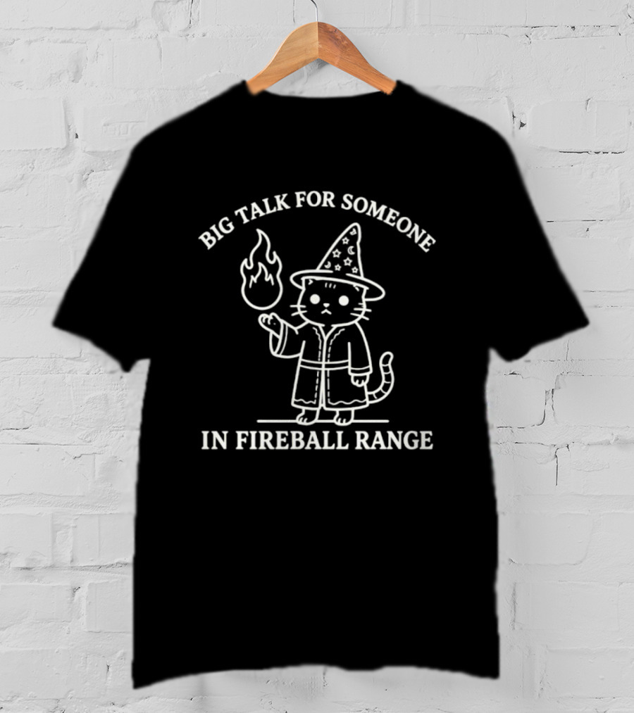 Big Talk For Someone In Fireball Range Wizard Cat T-Shirt