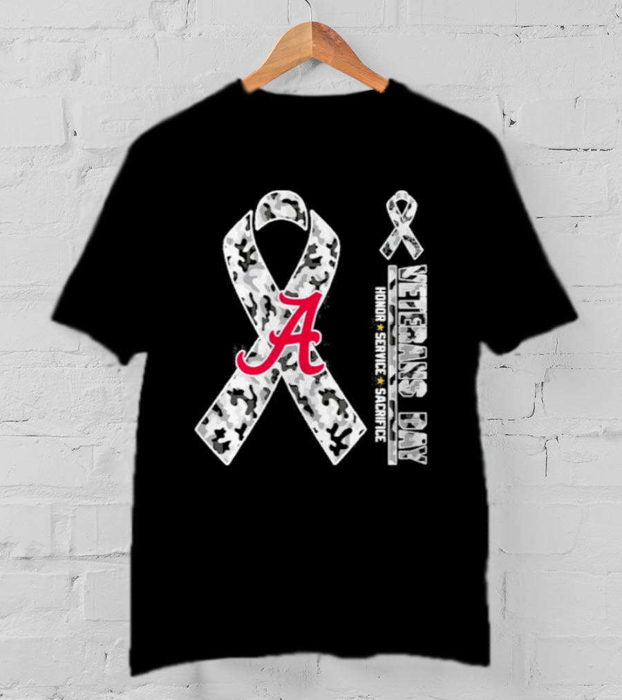 Alabama Crimson Tide Veterans Day 2026 Camouflage Ribbon Honor Service Sacrifice T-Shirt