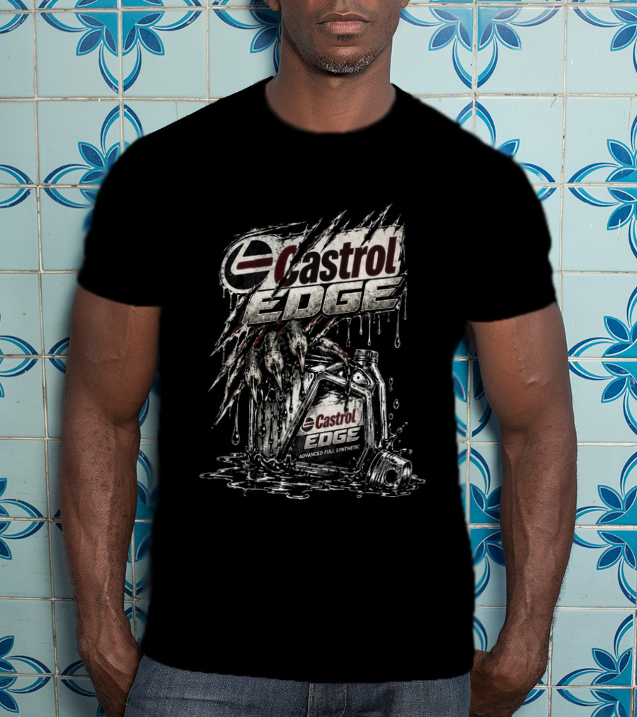 Castrol Edge Dripping Oil Can Halloween Theme With Rat Fink T-Shirt