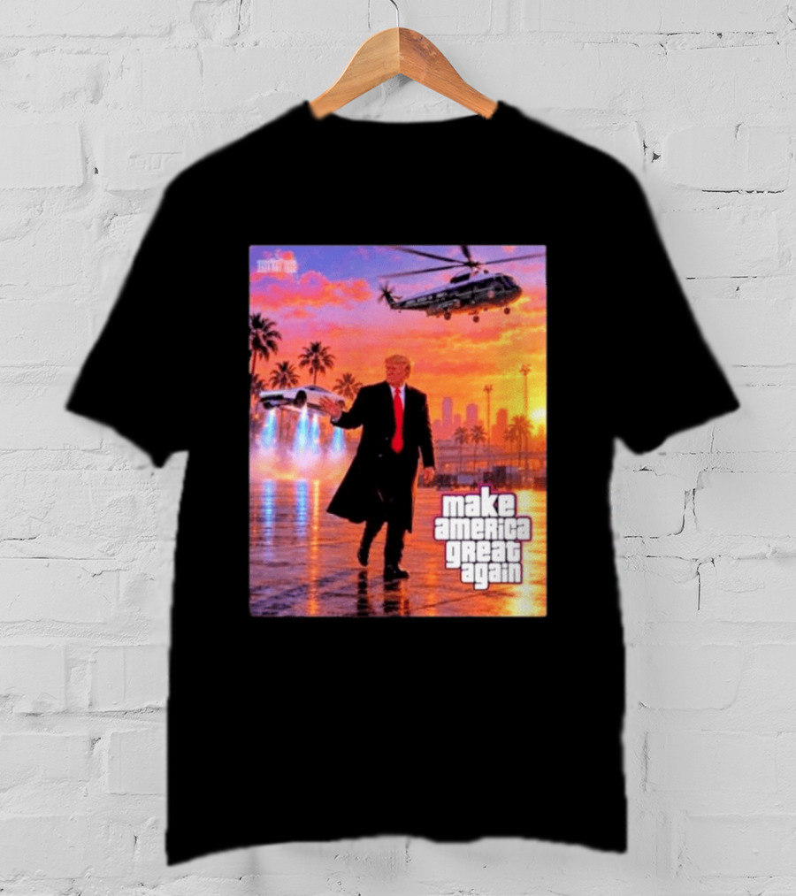 Make America Great Again Flying Cars Helicopter Sunset T-Shirt