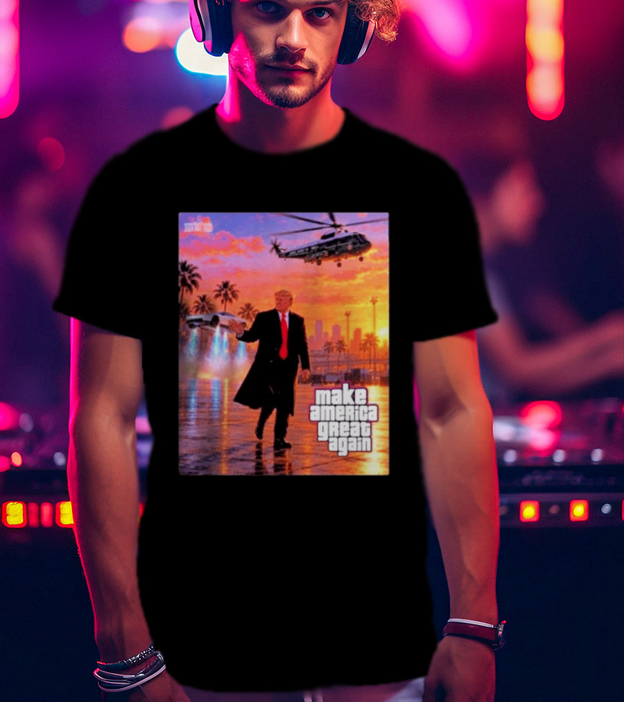 Make America Great Again Flying Cars Helicopter Sunset T-Shirt