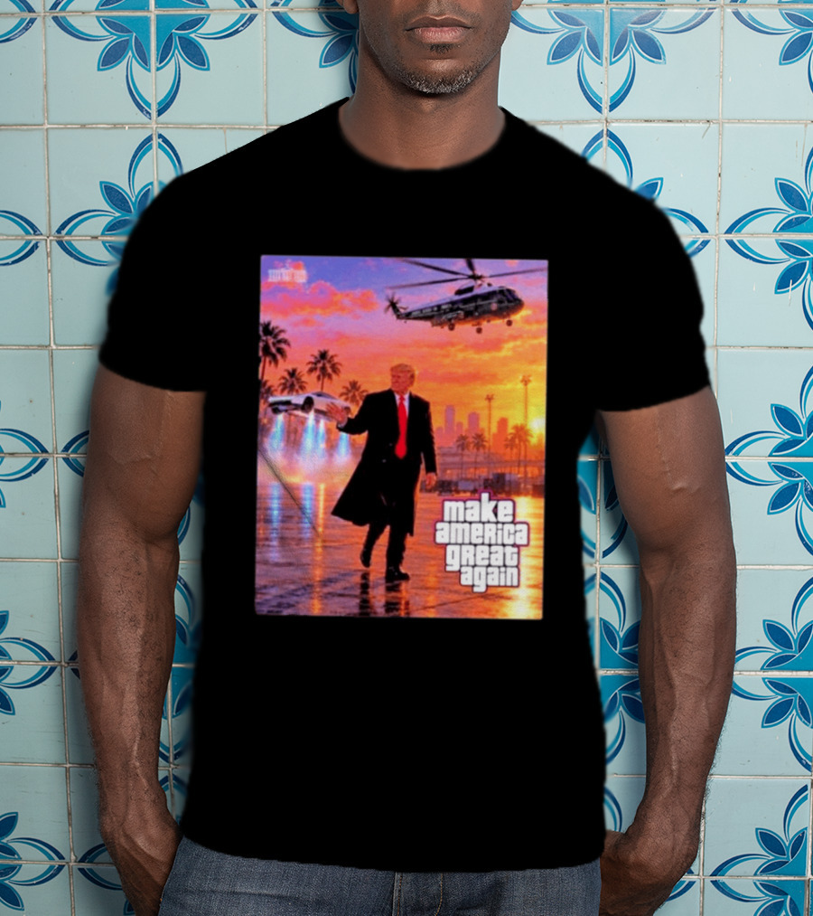Make America Great Again Flying Cars Helicopter Sunset T-Shirt