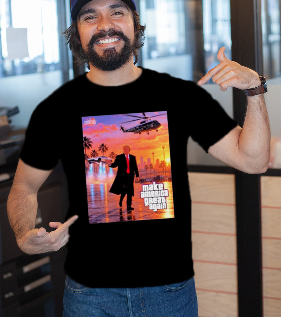 Make America Great Again Flying Cars Helicopter Sunset T-Shirt
