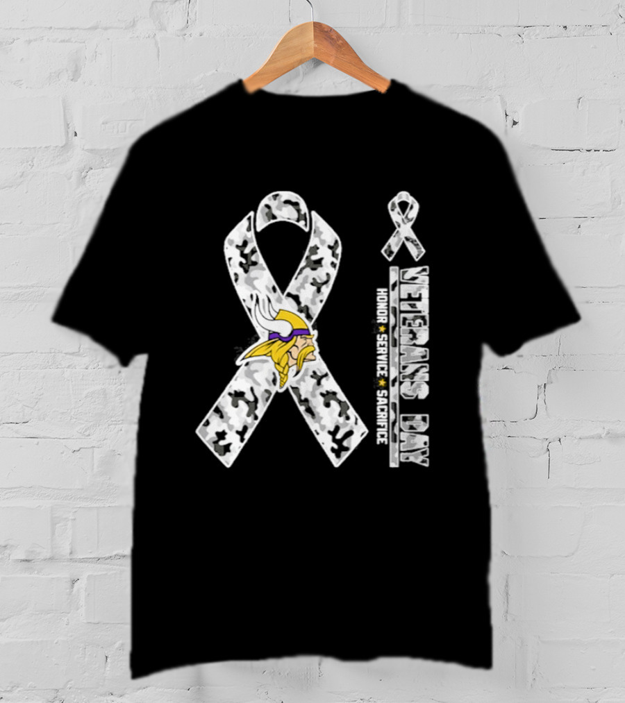 Minnesota Vikings Veterans Day 2026 Camo Ribbon Honor Service Sacrifice T-Shirt