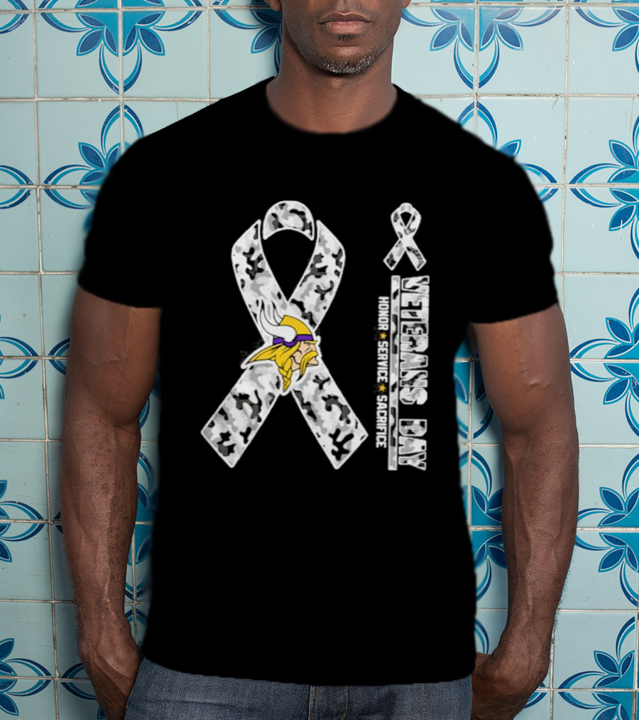 Minnesota Vikings Veterans Day 2026 Camo Ribbon Honor Service Sacrifice T-Shirt