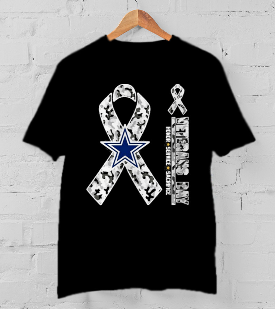 Dallas Cowboys Veterans Day 2026 Honor Service Sacrifice Camouflage Ribbon Star T-Shirt