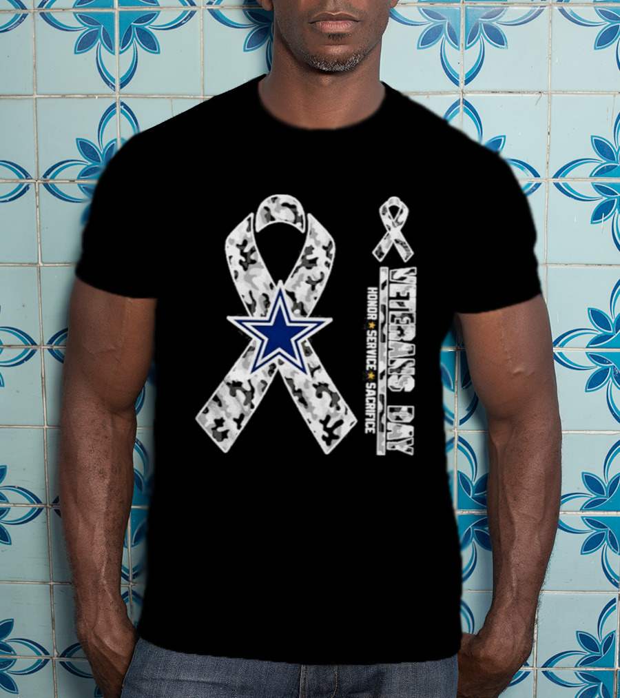 Dallas Cowboys Veterans Day 2026 Honor Service Sacrifice Camouflage Ribbon Star T-Shirt
