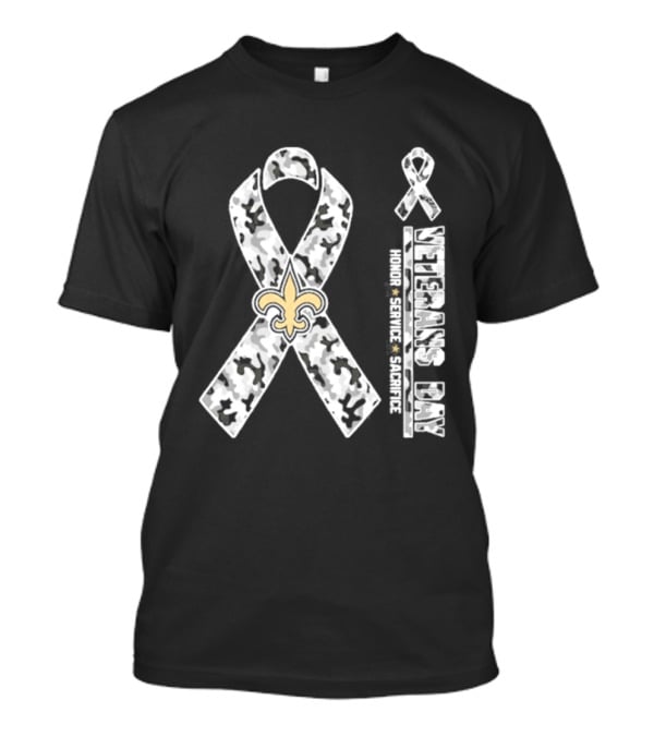New Orleans Saints Veterans Day 2026 Honor Service Sacrifice Fleur De Lis Camo Ribbon T-Shirt