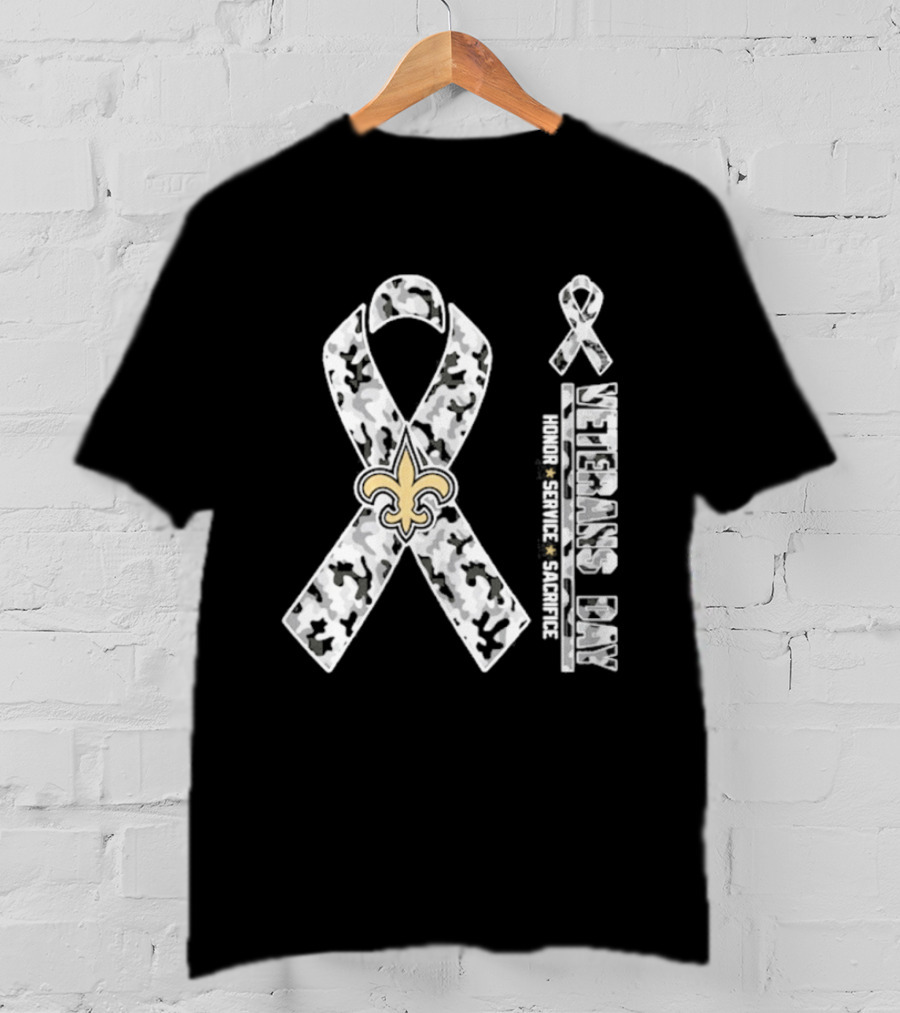 New Orleans Saints Veterans Day 2026 Honor Service Sacrifice Fleur De Lis Camo Ribbon T-Shirt
