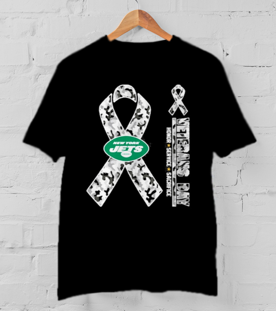 New York Jets Veterans Day 2026 Honor Service Sacrifice Camo Ribbon T-Shirt