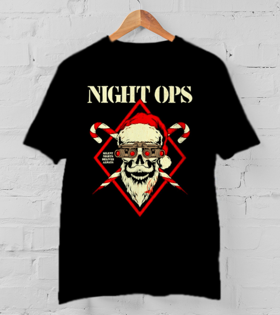 Night Ops Silent Nights Santa Skull With Candy Canes T-Shirt