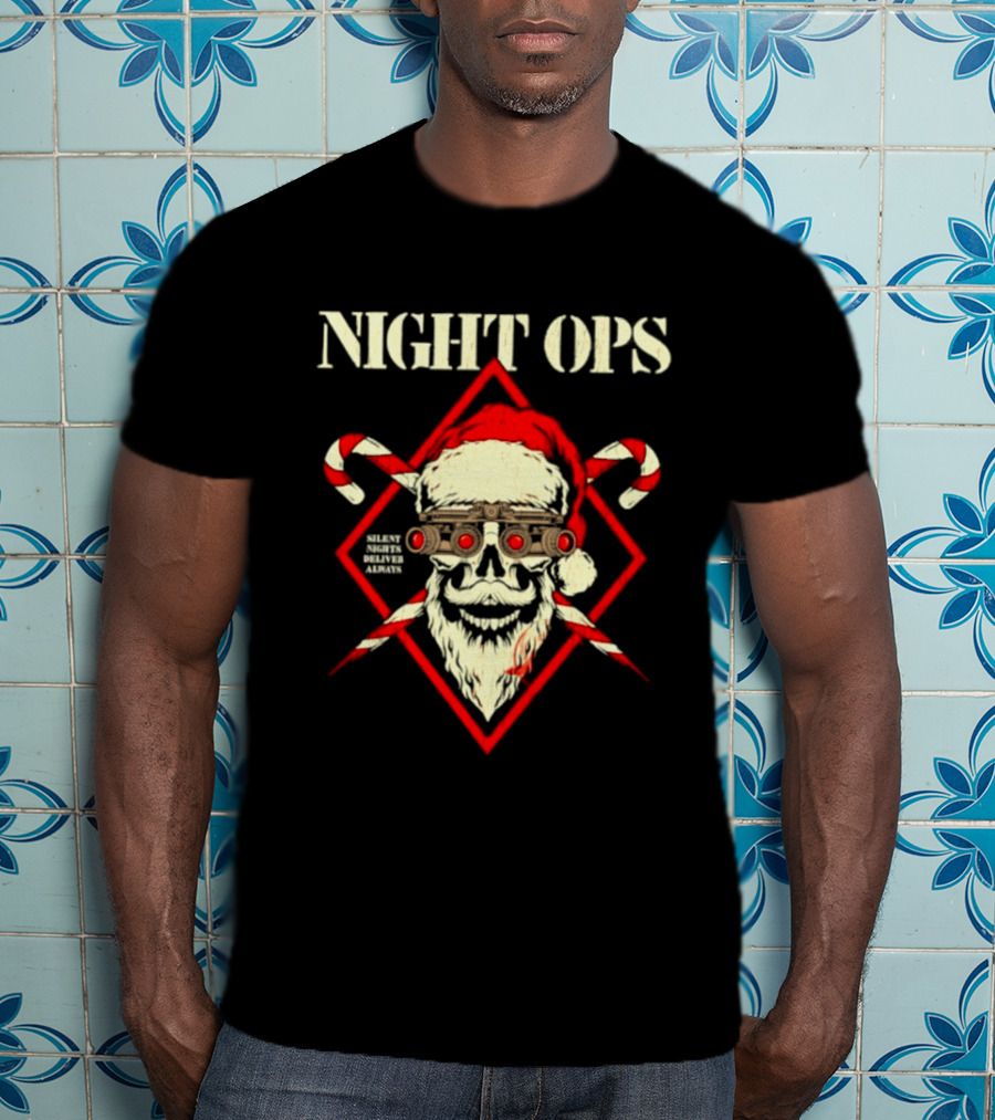 Night Ops Silent Nights Santa Skull With Candy Canes T-Shirt