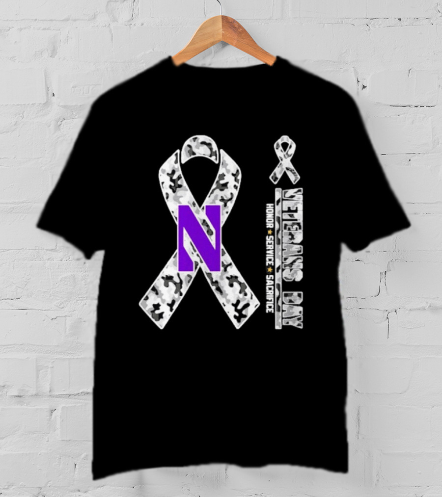 Northwestern Wildcats Veterans Day 2026 Camouflage Ribbon Honor Service Sacrifice T-Shirt