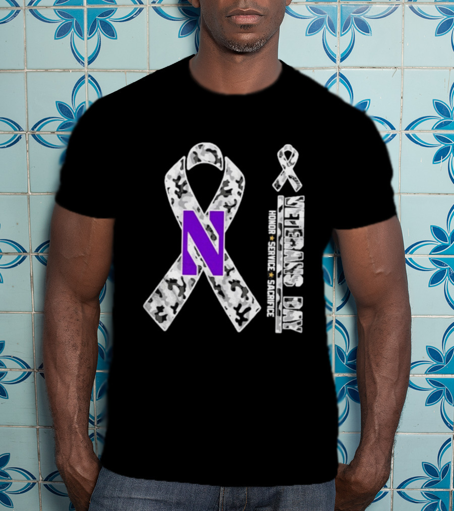 Northwestern Wildcats Veterans Day 2026 Camouflage Ribbon Honor Service Sacrifice T-Shirt