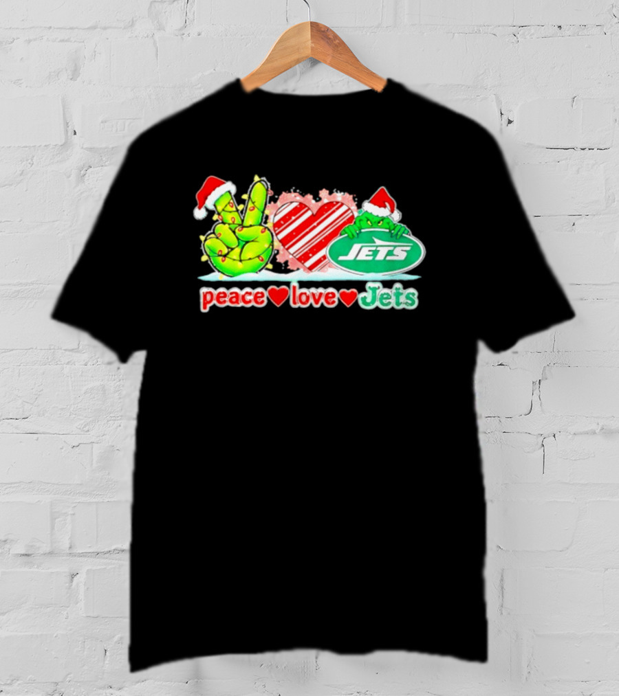 Peace Love Jets Christmas 2026 Grinch New York Football T-Shirt