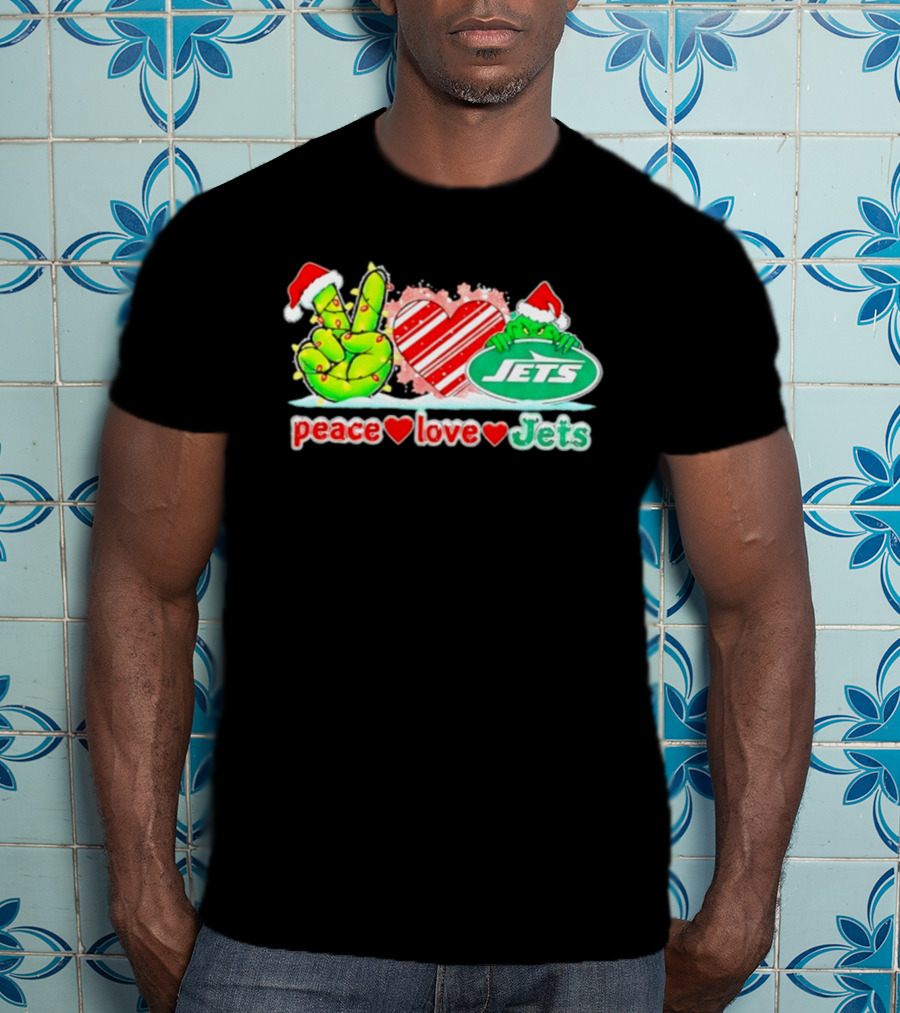 Peace Love Jets Christmas 2026 Grinch New York Football T-Shirt