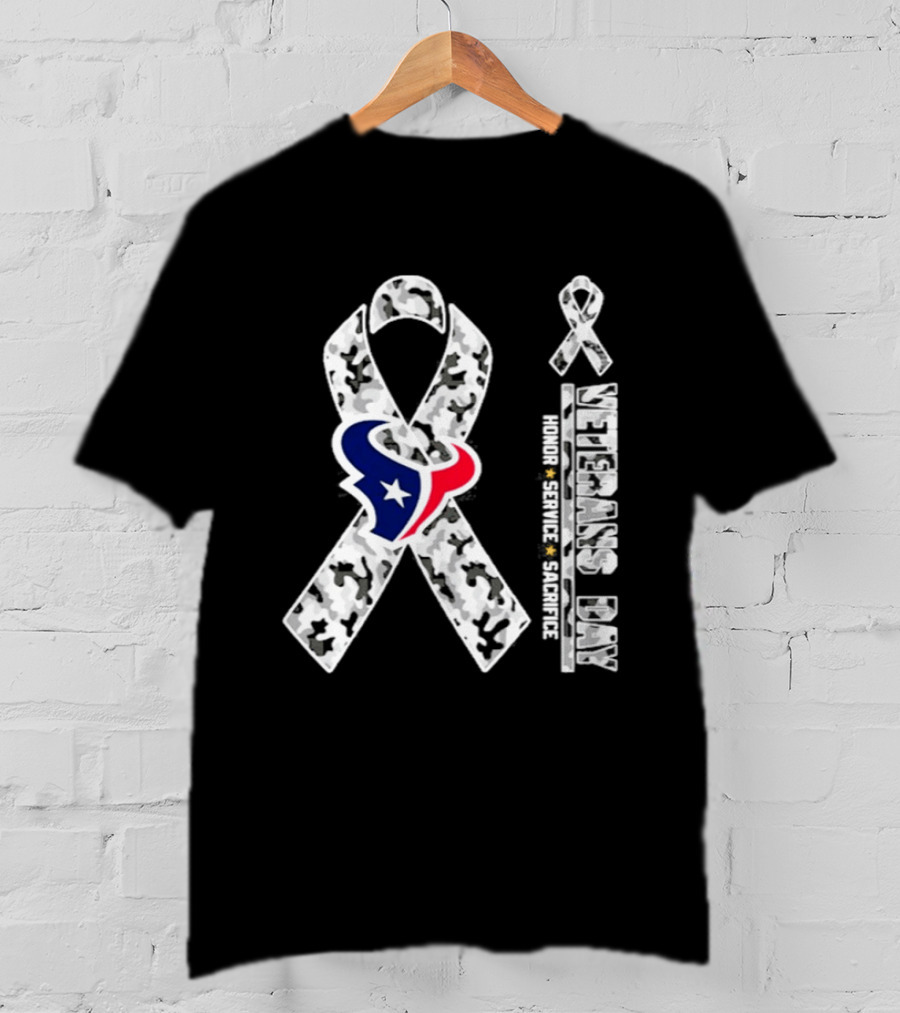 Houston Texans Veterans Day 2026 Camouflage Ribbon Honor Service Sacrifice T-Shirt
