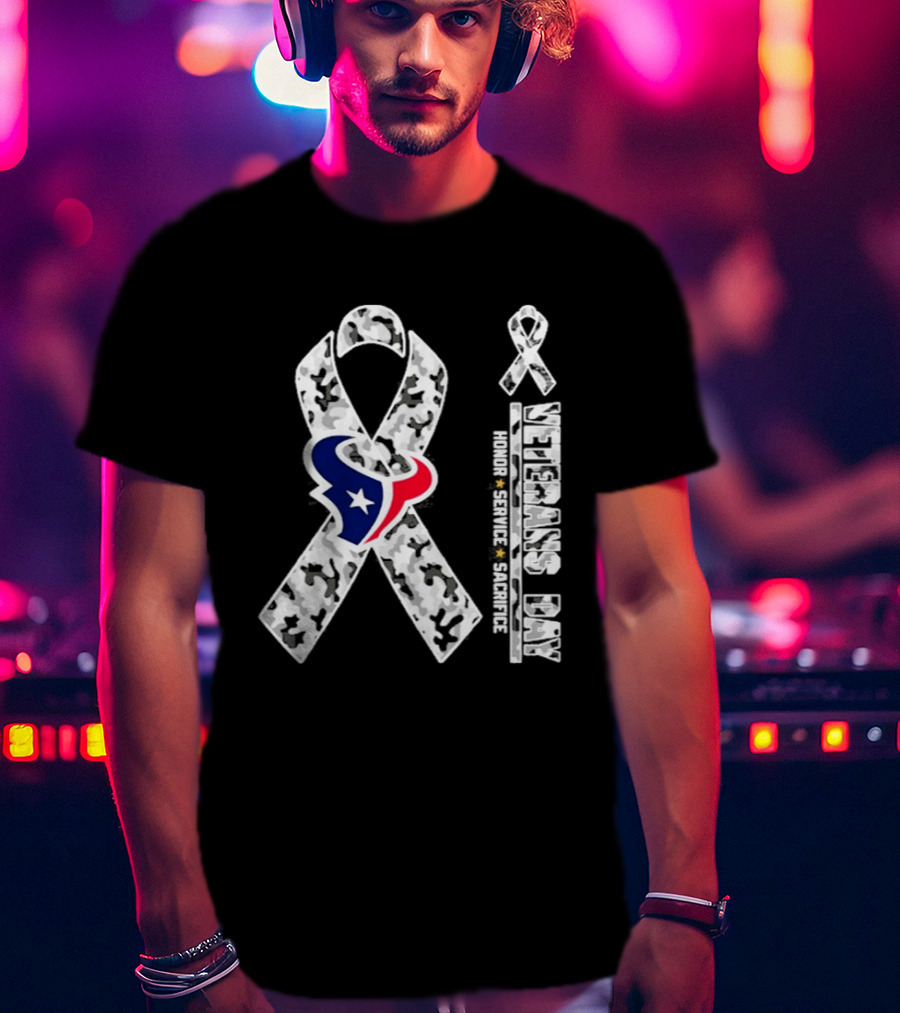 Houston Texans Veterans Day 2026 Camouflage Ribbon Honor Service Sacrifice T-Shirt