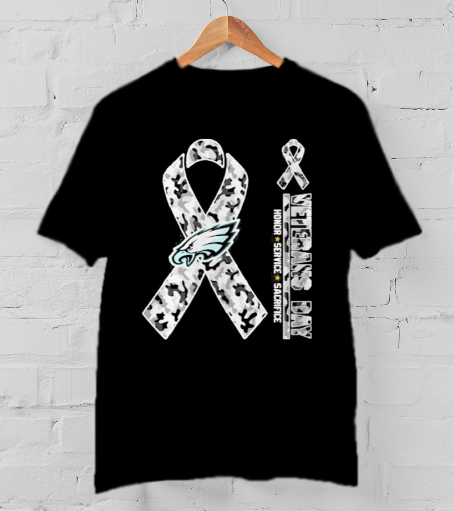 Philadelphia Eagles Camo Ribbon Veterans Day 2026 Honor Service Sacrifice T-Shirt