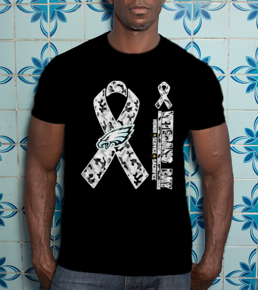 Philadelphia Eagles Camo Ribbon Veterans Day 2026 Honor Service Sacrifice T-Shirt