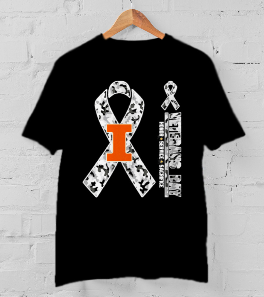 Illinois Fighting Illini Veterans Day 2026 Honor Service Sacrifice Camouflage Ribbon T-Shirt