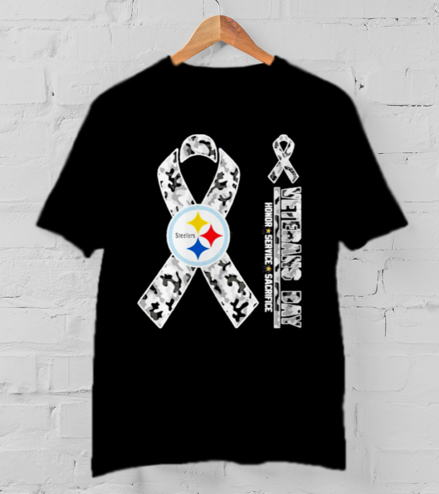 Pittsburgh Steelers Veterans Day 2026 Camouflage Ribbon Honor Service Sacrifice T-Shirt