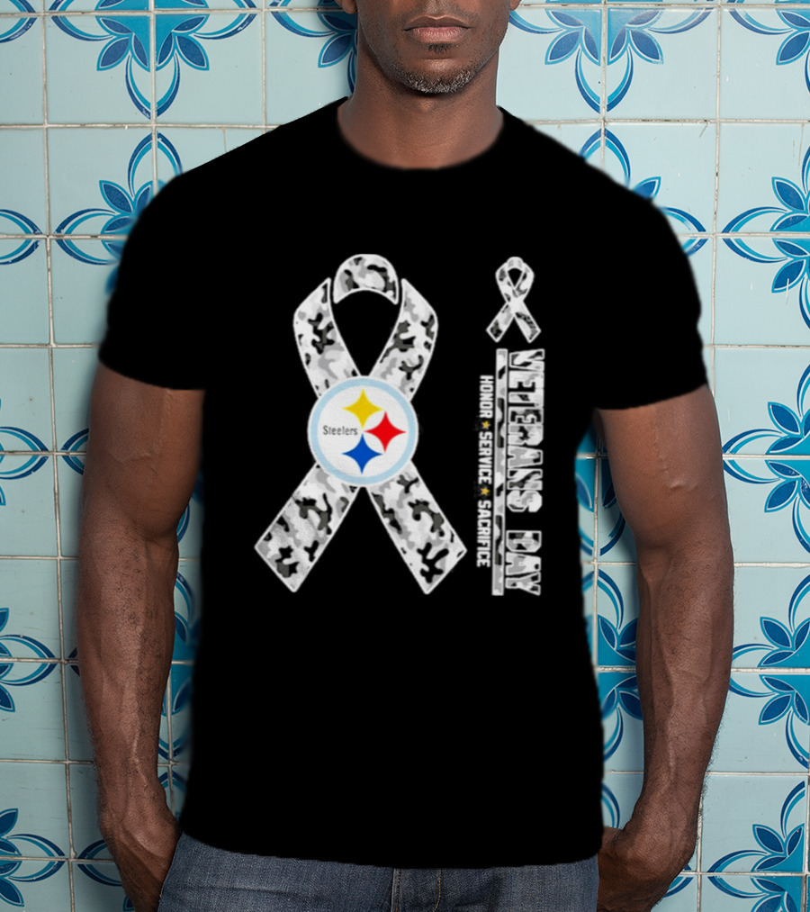 Pittsburgh Steelers Veterans Day 2026 Camouflage Ribbon Honor Service Sacrifice T-Shirt