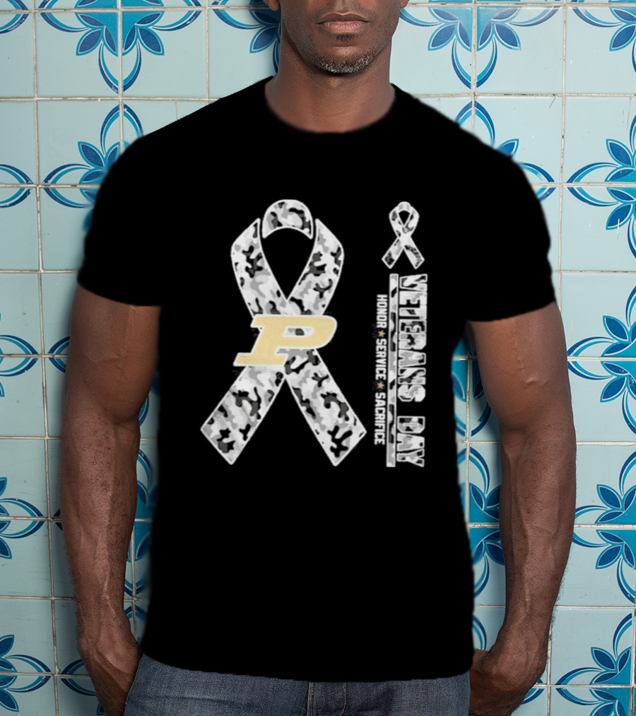 Purdue Boilermakers Veterans Day 2026 Camouflage Ribbon Honor Service Sacrifice T-Shirt