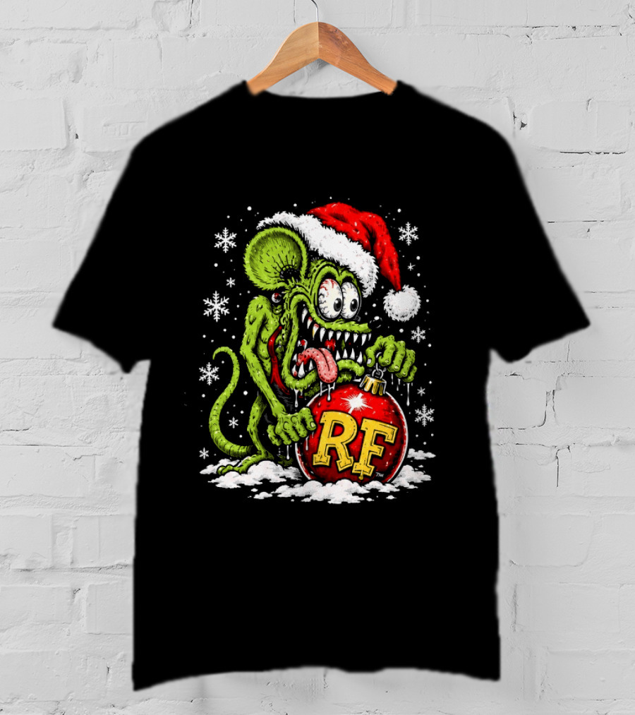 Rat Fink Weird And Wild Christmas Hot Rod RF Ornament Santa Hat Kustom Fans T-Shirt