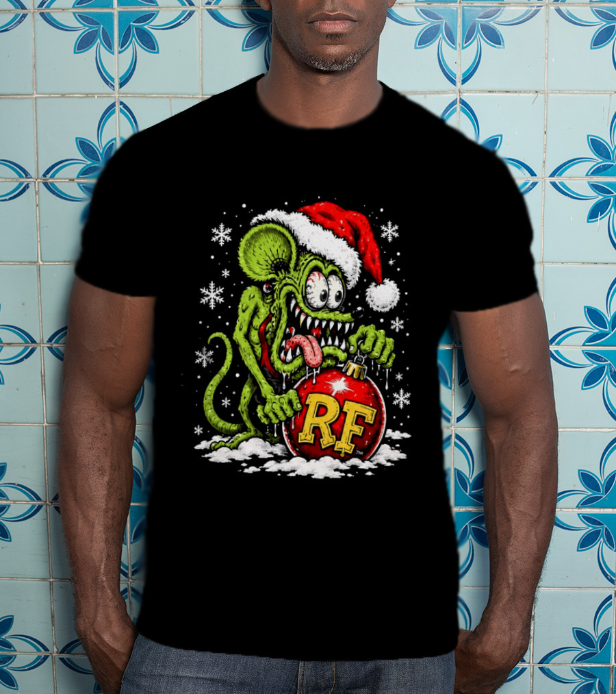 Rat Fink Weird And Wild Christmas Hot Rod RF Ornament Santa Hat Kustom Fans T-Shirt