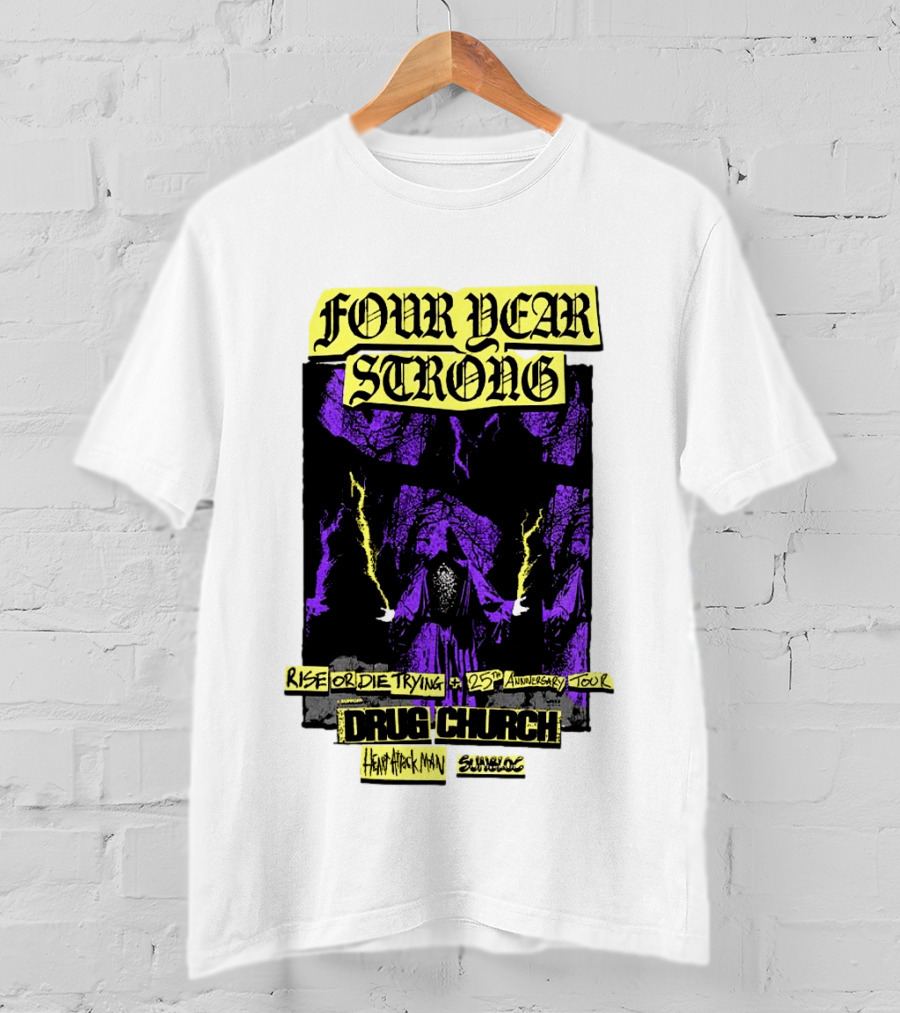 Four Year Strong Rise Or Die Trying 25th Anniversary Tour Drug Church Heart Attack Man Save Face Purple Cloaked Figure T-Shirt