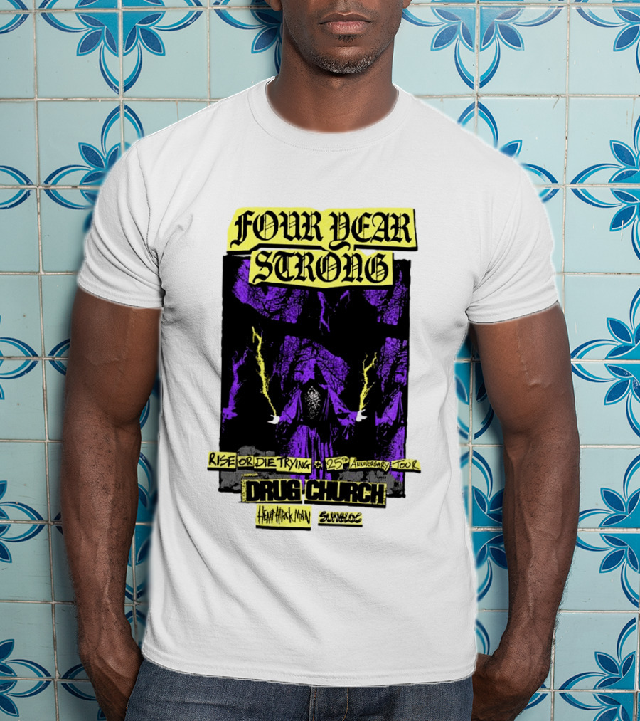 Four Year Strong Rise Or Die Trying 25th Anniversary Tour Drug Church Heart Attack Man Save Face Purple Cloaked Figure T-Shirt