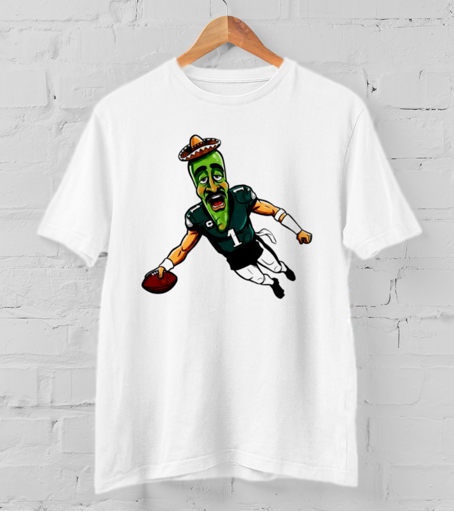 Jalen Hurts Jalapeno Philadelphia Eagles Cartoon Sombrero Football Player T-Shirt
