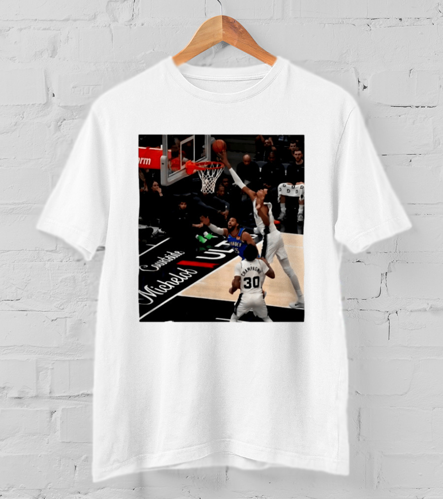 Victor Wembanyama San Antonio Spurs Block Shot Action Thunder Game T-Shirt