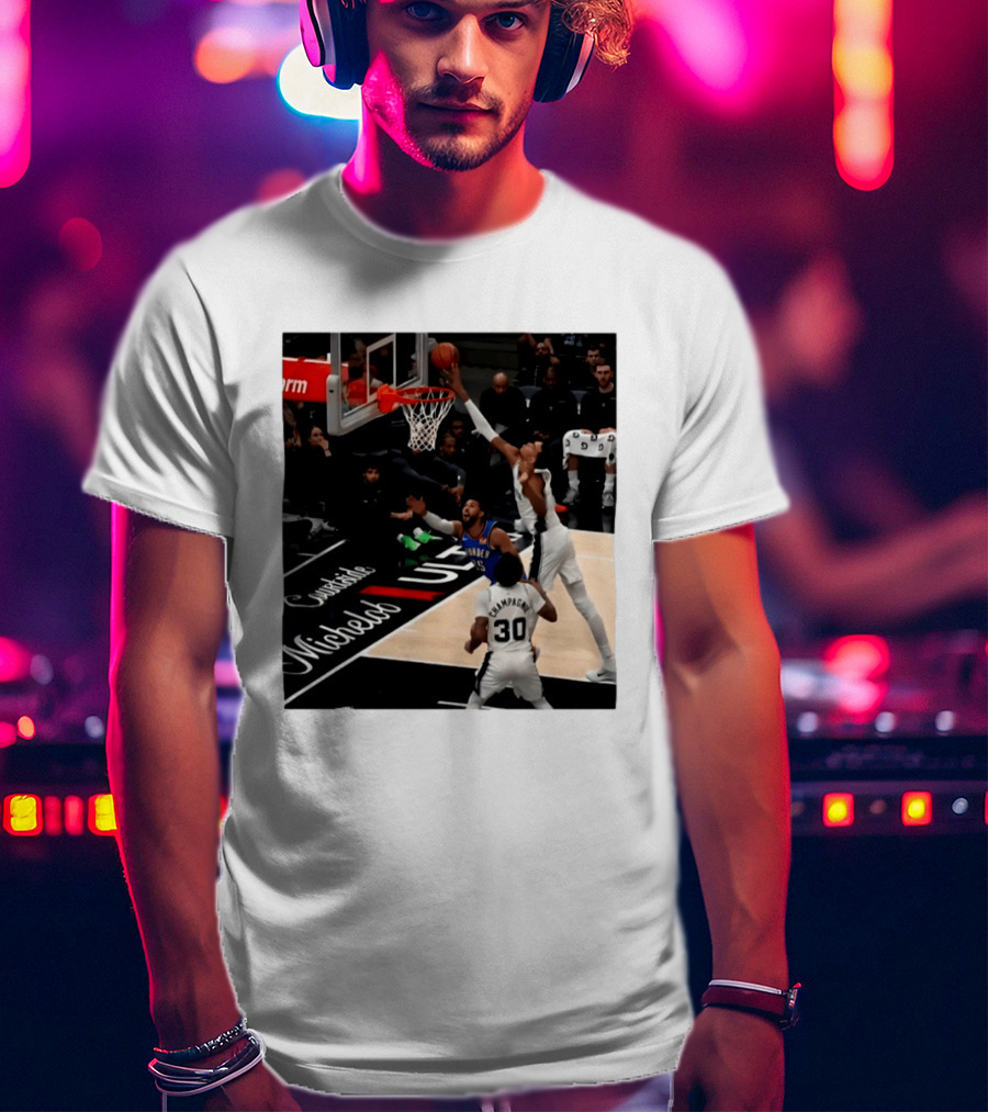 Victor Wembanyama San Antonio Spurs Block Shot Action Thunder Game T-Shirt