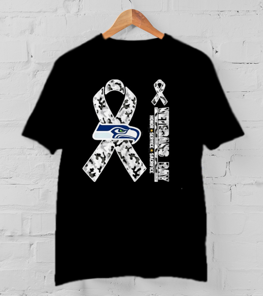 Seattle Seahawks Veterans Day 2026 Honor Service Sacrifice Ribbon Camo T-Shirt