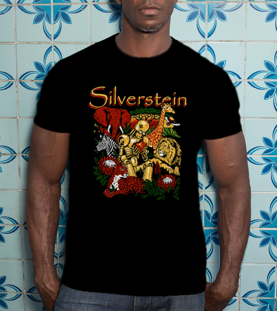 Silverstein South African 2026 Tour Wildlife Artistry With Golden Robots And Iconic Animals T-Shirt